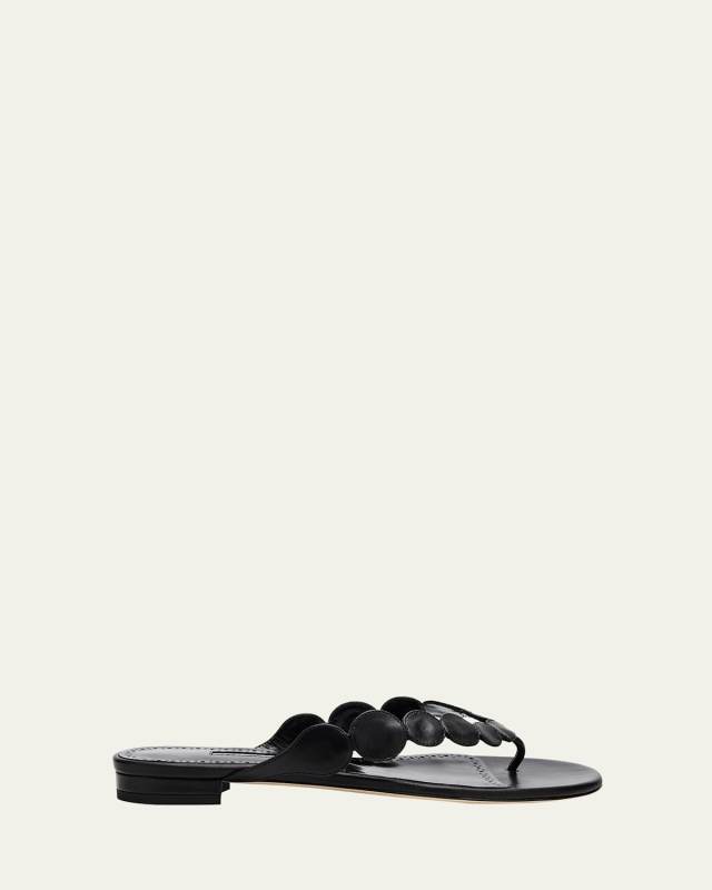 Nour Circle Leather Flat Thong Sandals